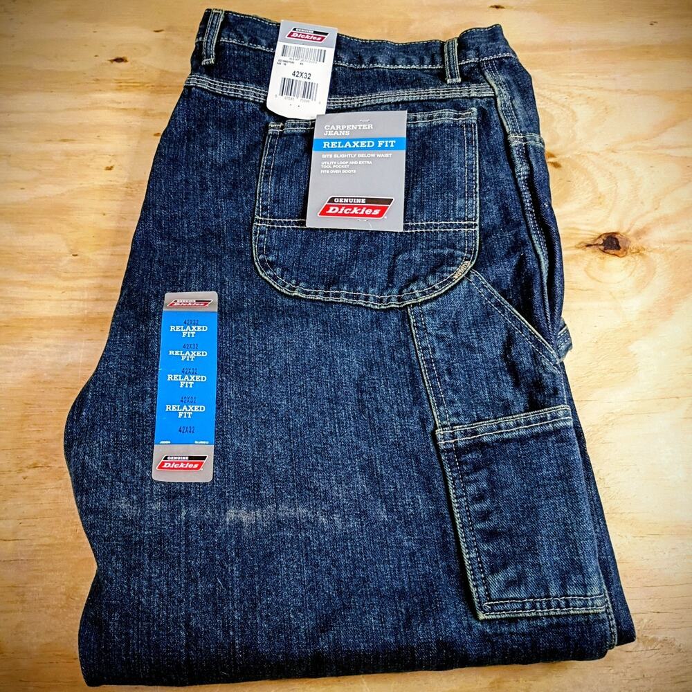 Dickies Carpenter Jeans 42x32 Mens Blue Relaxed Fit Denim NWT ED1993THK Workwear